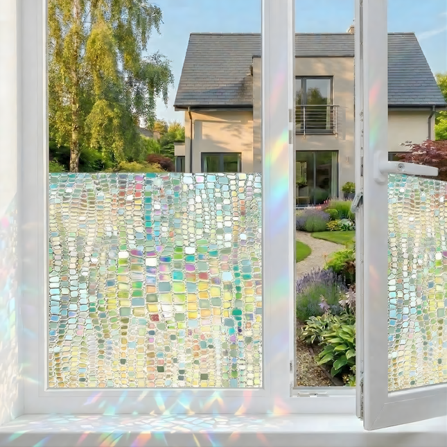 Isolerende & Zonwerende Statische Raamfolie HR++ - Anti Inkijk - Bejuweled Regenboogeffect