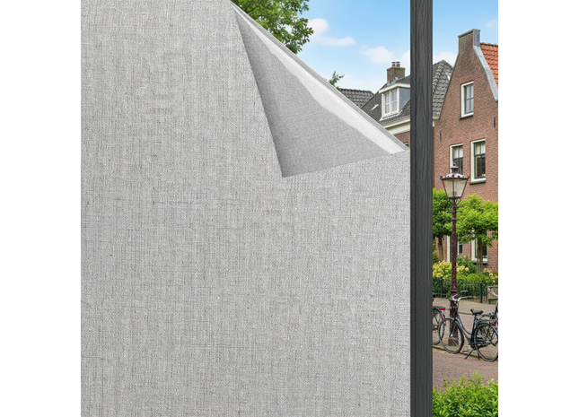 Isolerende & Zonwerende Statische Raamfolie HR++ - Anti Inkijk - Linnenlook - Grijs