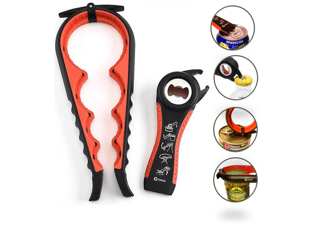 Allesopener - Multifunctionele Opener - 7-in-1 Potopener - Keuken Hulp - Flesopener – XL  Hulpmiddelen voor Ouderen - Zwart/Rood