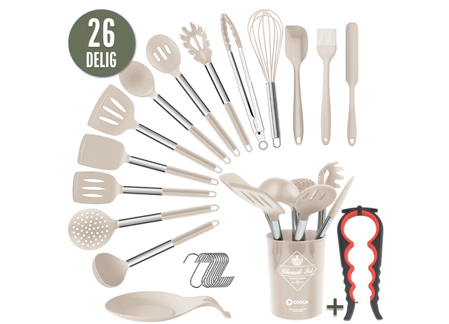 26-delige XL Keukengerei set met Houder - Beige