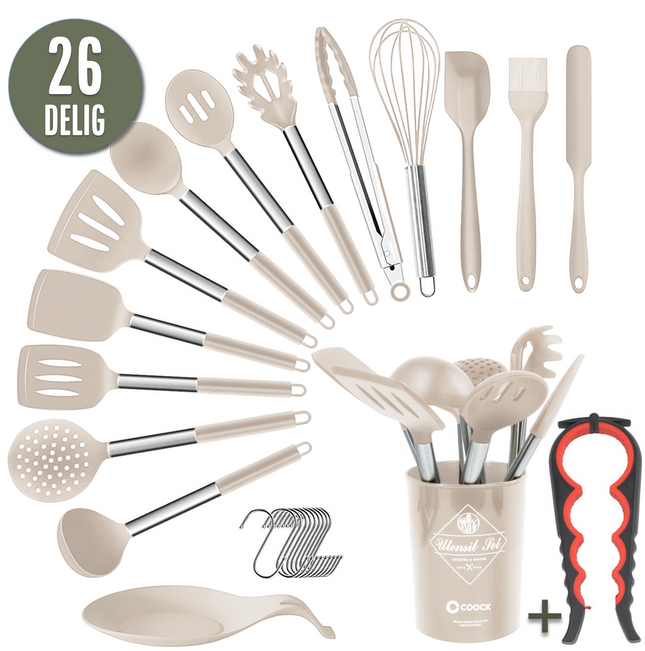 26-delige XL Keukengerei set met Houder - Beige