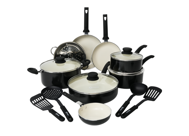 COOCK - 19-Delige Pannenset - Zwart/Wit
