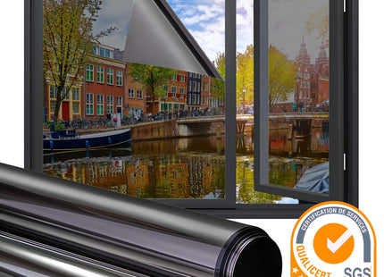 Isolerende & Zonwerende HR+ Raamfolie met Spiegeleffect - Zwart