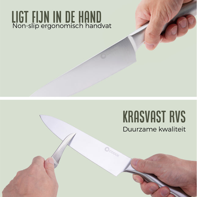 Stijlvolle Messenset met Blok en gratis Snijplank - RVS