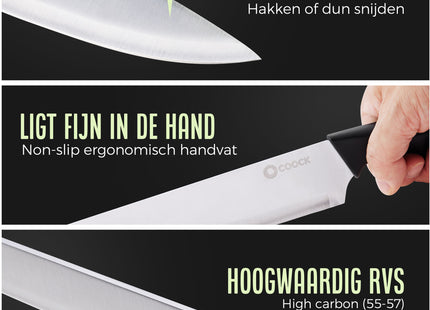 Stijlvolle Messenset met Blok en gratis Snijplank - RVS/Blanc