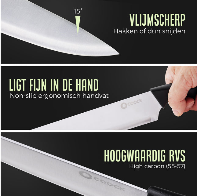 Stijlvolle Messenset met Blok en gratis Snijplank - RVS/Blanc