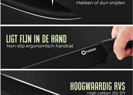 Stijlvolle Messenset met Blok en gratis Snijplank – RVS/Zwart