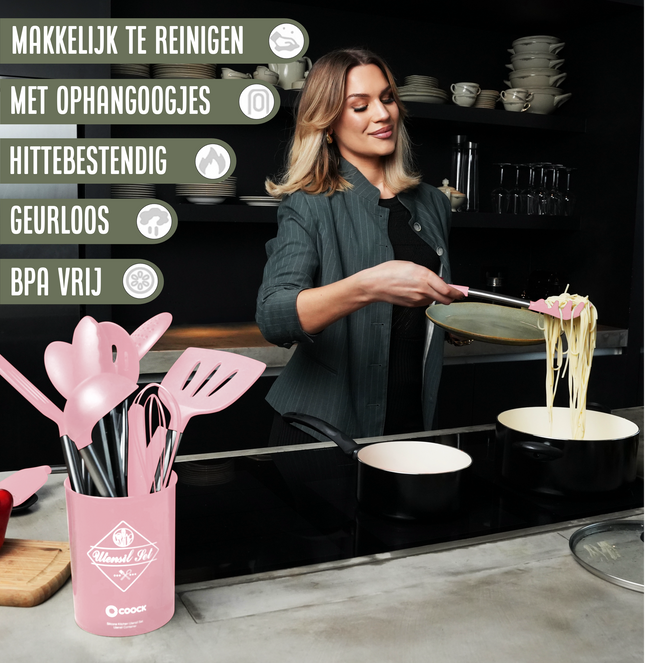 26-Delige XL Keukengerei set met Houder - Roze