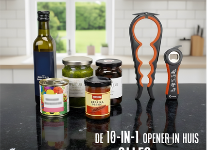 Allesopener - Multifunctionele Opener - 7-in-1 Potopener - Keuken Hulp - Flesopener – XL  Hulpmiddelen voor Ouderen - Zwart/Rood