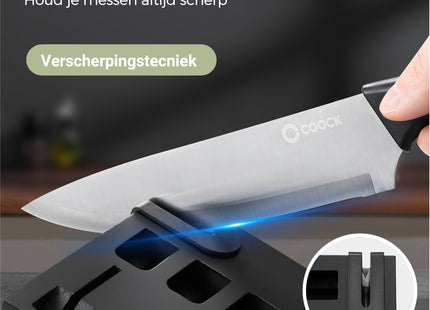 Stijlvolle Messenset met Blok en gratis Snijplank - RVS/Blanc