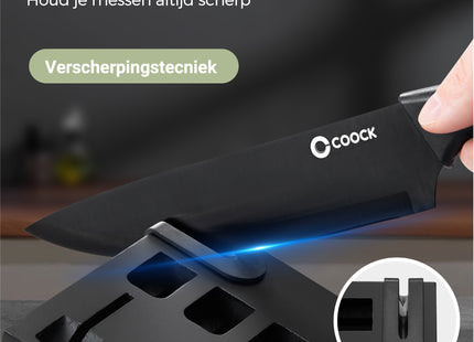 Stijlvolle Messenset met Blok en gratis Snijplank – RVS/Zwart