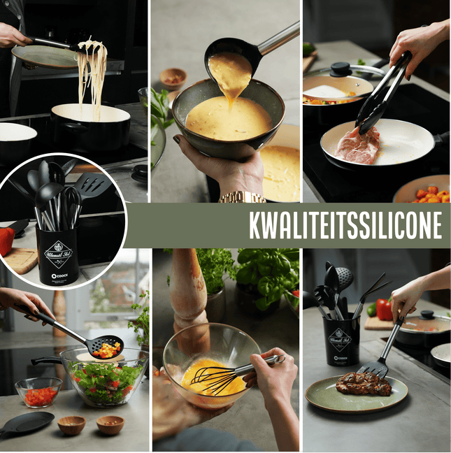 26-Delige XL Keukengerei set met Houder - Zwart