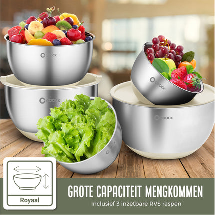 16-delige Mengkommen Set met Rasp en Bewaardeksels - Beige