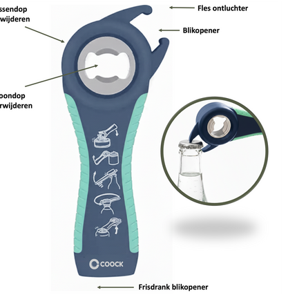 Allesopener - Multifunctionele Opener - 7-in-1 Potopener - Keuken Hulp - Flesopener – XL  Hulpmiddelen voor Ouderen - Blauw