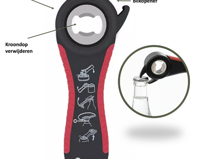 Allesopener - Multifunctionele Opener - 7-in-1 Potopener - Keuken Hulp - Flesopener – XL  Hulpmiddelen voor Ouderen - Zwart/Rood
