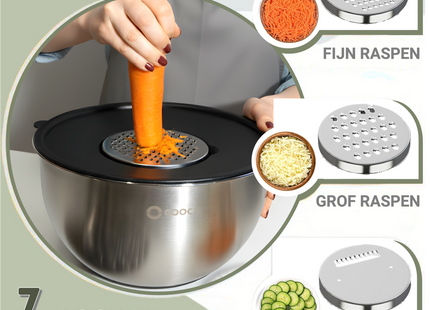 16-delige Mengkommen Set met Rasp en Bewaardeksels - Zwart