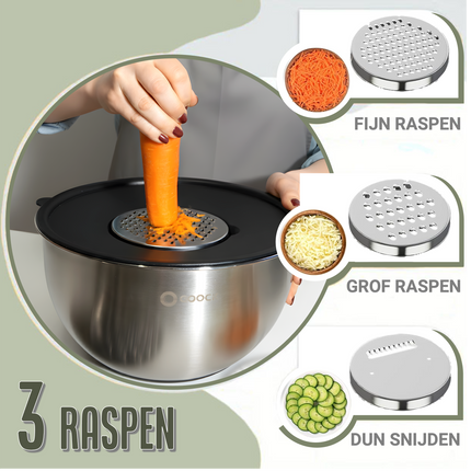 16-delige Mengkommen Set met Rasp en Bewaardeksels - Zwart