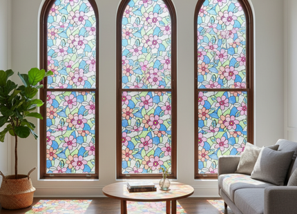 Isolerende & Zonwerende Statische Raamfolie HR++ - Anti Inkijk - Bloemen