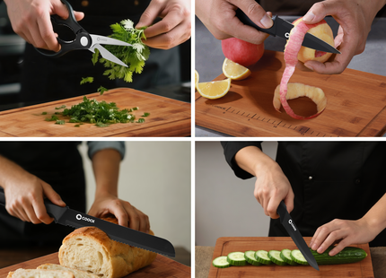 Stijlvolle Messenset met Blok en gratis Snijplank – RVS/Zwart