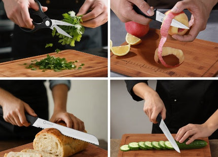 Stijlvolle Messenset met Blok en gratis Snijplank - RVS/Blanc