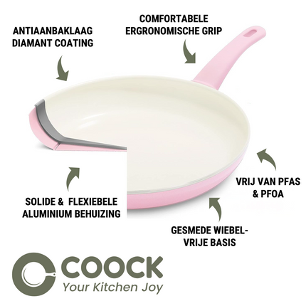 Hapjespan Inductie - 3100ml - Speciale Anti-Aanbak Coating - Ergonomische Koudgrepen - Gerecycled Aluminium - Roze