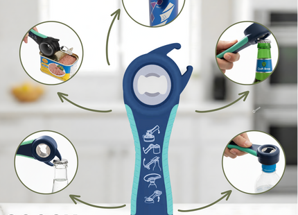 Allesopener - Multifunctionele Opener - 7-in-1 Potopener - Keuken Hulp - Flesopener – XL  Hulpmiddelen voor Ouderen - Blauw