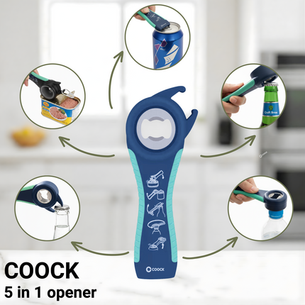 Allesopener - Multifunctionele Opener - 7-in-1 Potopener - Keuken Hulp - Flesopener – XL  Hulpmiddelen voor Ouderen - Blauw