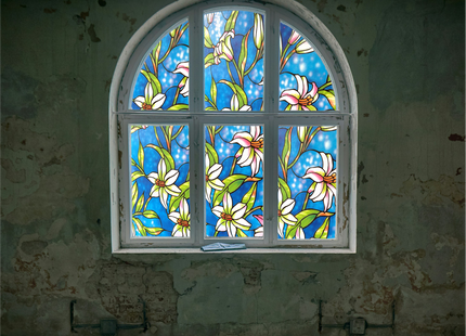 Isolerende & Zonwerende Statische Raamfolie HR++ - Anti inkijk - Glas in Lood Orchidee