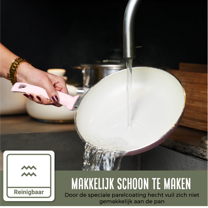 Hapjespan Inductie - 3100ml - Speciale Anti-Aanbak Coating - Ergonomische Koudgrepen - Gerecycled Aluminium - Roze