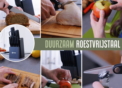 Stijlvolle Messenset met Blok en gratis Snijplank - RVS/Blanc