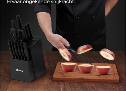 Stijlvolle Messenset met Blok en gratis Snijplank – RVS/Zwart