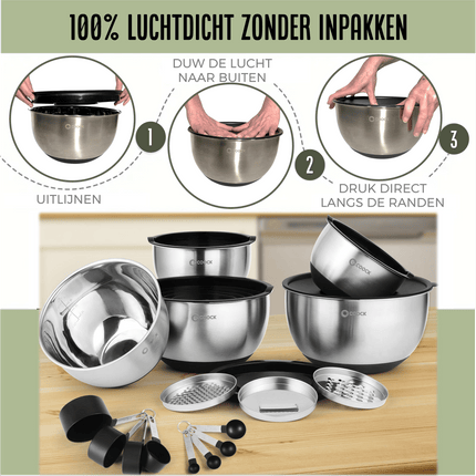 16-delige Mengkommen Set met Rasp en Bewaardeksels - Zwart