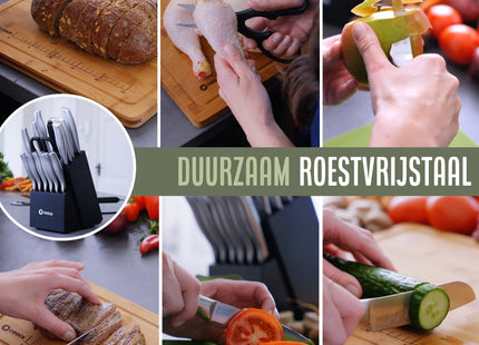 Stijlvolle Messenset met Blok en gratis Snijplank - RVS