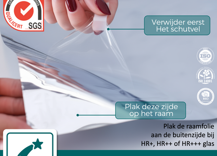 Isolerende & Zonwerende HR+ Raamfolie met Spiegeleffect - Zilver