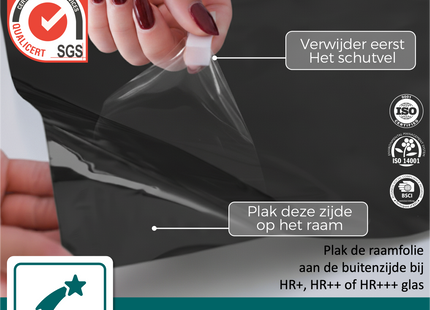 Isolerende & Zonwerende HR+ Raamfolie met Spiegeleffect - Zwart