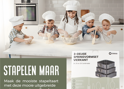 3-Delige Springvorm Set Vierkant met Antiaanbaklaag - 24 tot 28 Cm Diameter -Cakevorm Incl. Deegschraper & E-Book
