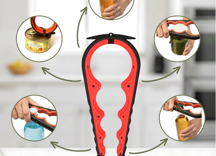 Allesopener - Multifunctionele Opener - 7-in-1 Potopener - Keuken Hulp - Flesopener – XL  Hulpmiddelen voor Ouderen - Zwart/Rood