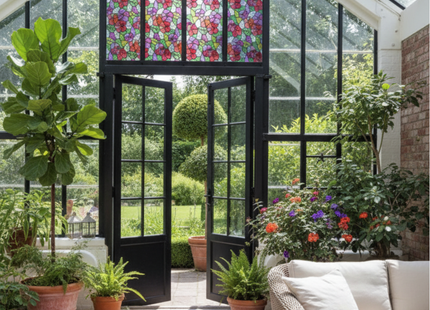 Isolerende & Zonwerende Statische Raamfolie HR++ - Anti Inkijk - Bloemen