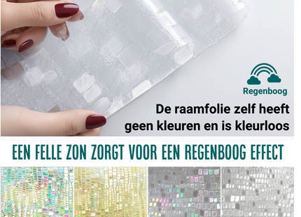 Isolerende & Zonwerende Statische Raamfolie HR++ - Anti Inkijk - Bejuweled Regenboogeffect