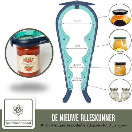 Allesopener - Multifunctionele Opener - 7-in-1 Potopener - Keuken Hulp - Flesopener – XL  Hulpmiddelen voor Ouderen - Blauw