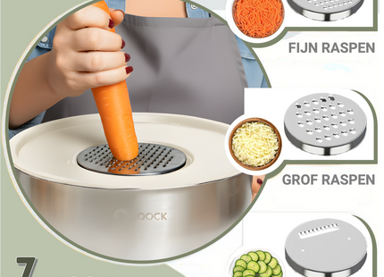 16-teiliges Rührschüssel-Set mit Reibe und Aufbewahrungsdeckeln – Beige