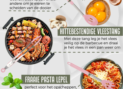 26-Delige XL Keukengerei set met Houder - Roze