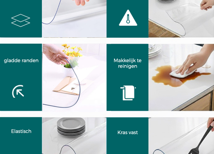 Tafelbeschermer Transparant Glashelder - Doorzichtig Tafelzeil - Anti Slip en Hittebestendig - 2,2 mm