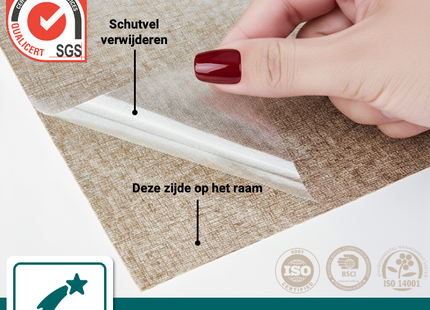 Isolerende & Zonwerende Statische Raamfolie HR++ - Anti Inkijk - Linnenlook - Koffie