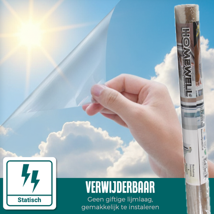 Isolerende & Zonwerende Statische Anti-UV Raamfolie HR++ Transparant