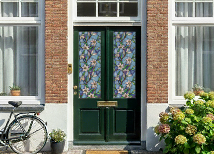 Isolerende & Zonwerende Statische Raamfolie HR++ - Anti inkijk - Glas in Lood Orchidee