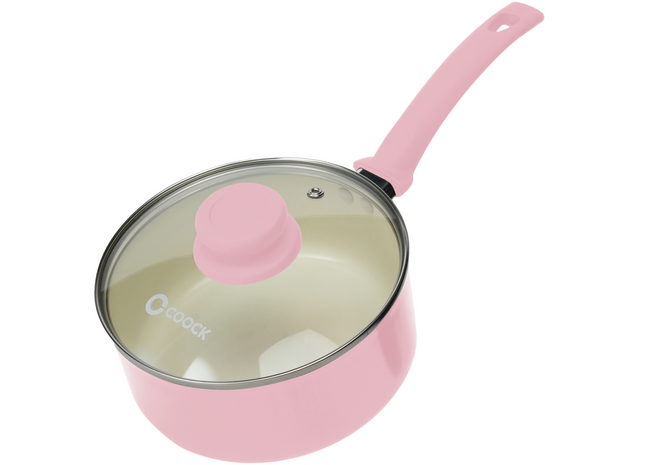 Induktionsgeeigneter Topf mit Deckel – 2500 ml – Spezielle Antihaftbeschichtung – Topf mit ergonomischen Kaltgriffen – Recyceltes Aluminium – Rosa 