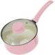Steelpan met deksel Inductie - 2500ml - Speciale Anti-Aanbak Coating - Sauspan met Ergonomische Koudgrepen - Gerecycled Aluminium - Roze