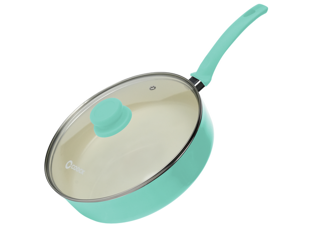 Induktionsgeeigneter Topf – 3100 ml – Spezielle Antihaftbeschichtung – Ergonomische Kaltgriffe – Recyceltes Aluminium – Türkis 