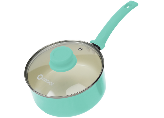 Induktionsgeeigneter Topf mit Deckel – 2500 ml – Spezielle Antihaftbeschichtung – Ergonomische Griffe – Recyceltes Aluminium – Türkis 